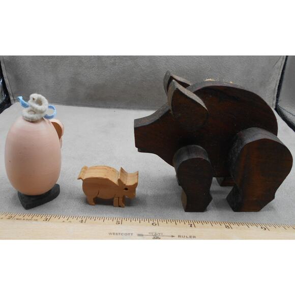 Wooden Craft Pig Figurines Lot Rustic Handmade Farmhouse Decor - Picture 4 of 9